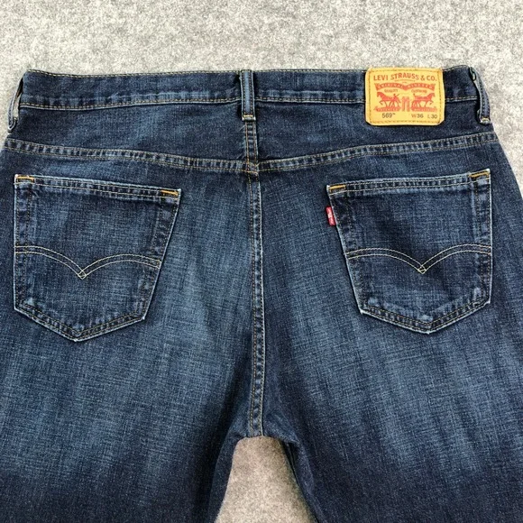 Levis 569 Mens Jeans 36x30 (fits 37x28) Blue Loose Straight Relaxed Dark Wash - Picture 5 of 15
